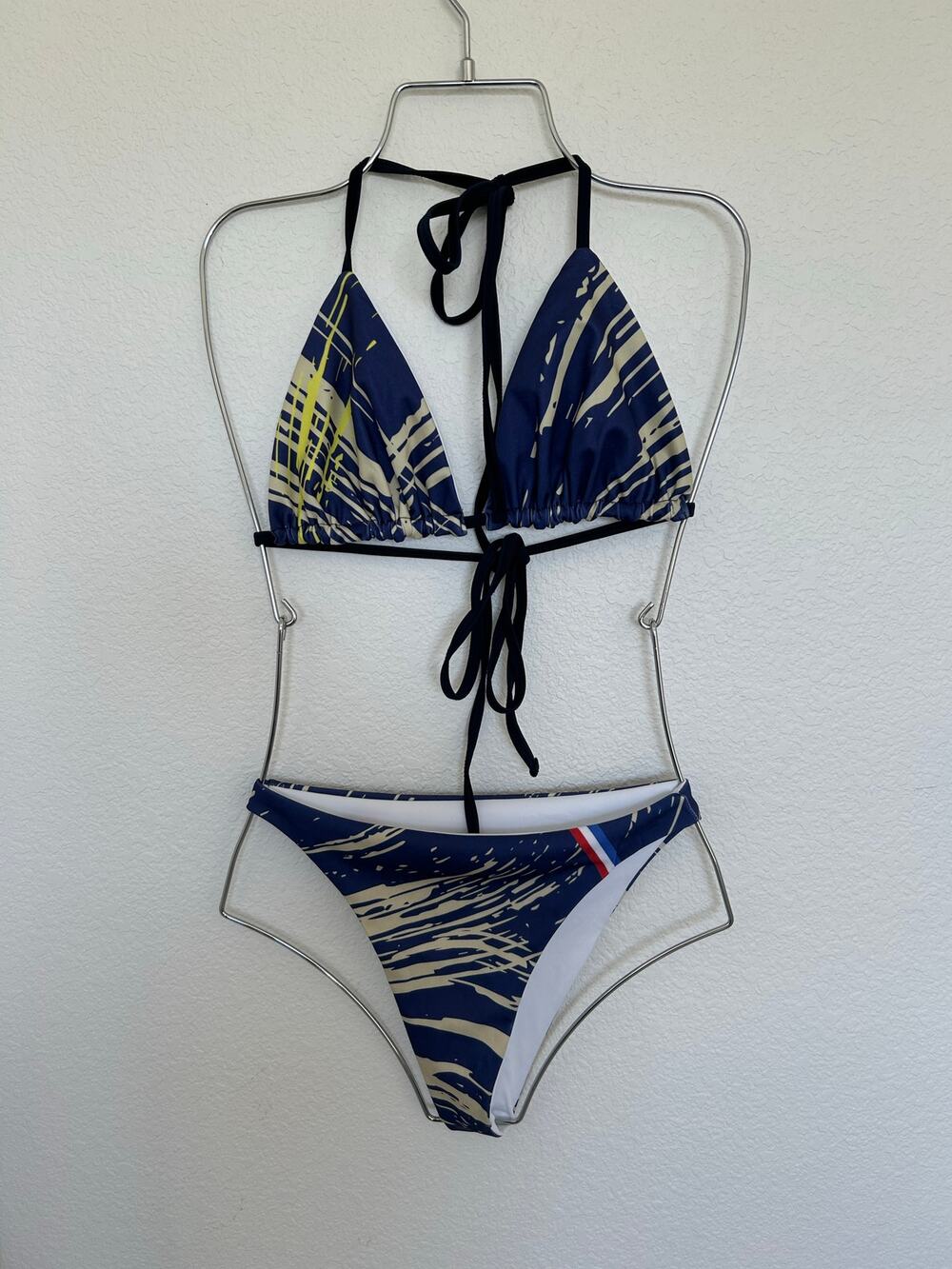 Tracy Anderson Blue and Yellow Tropical Print Bikini - L
